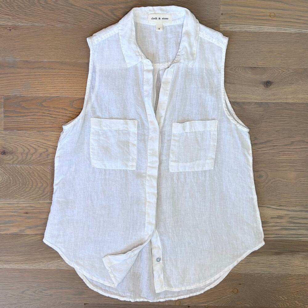Cloth & Stone 100% Linen Sleeveless Top Button Up White Quiet Luxury Women Small